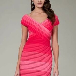 Tadashi Shoji Pink Ombre Cap Sleeve Sheath Business Formal Cocktail Dress Large